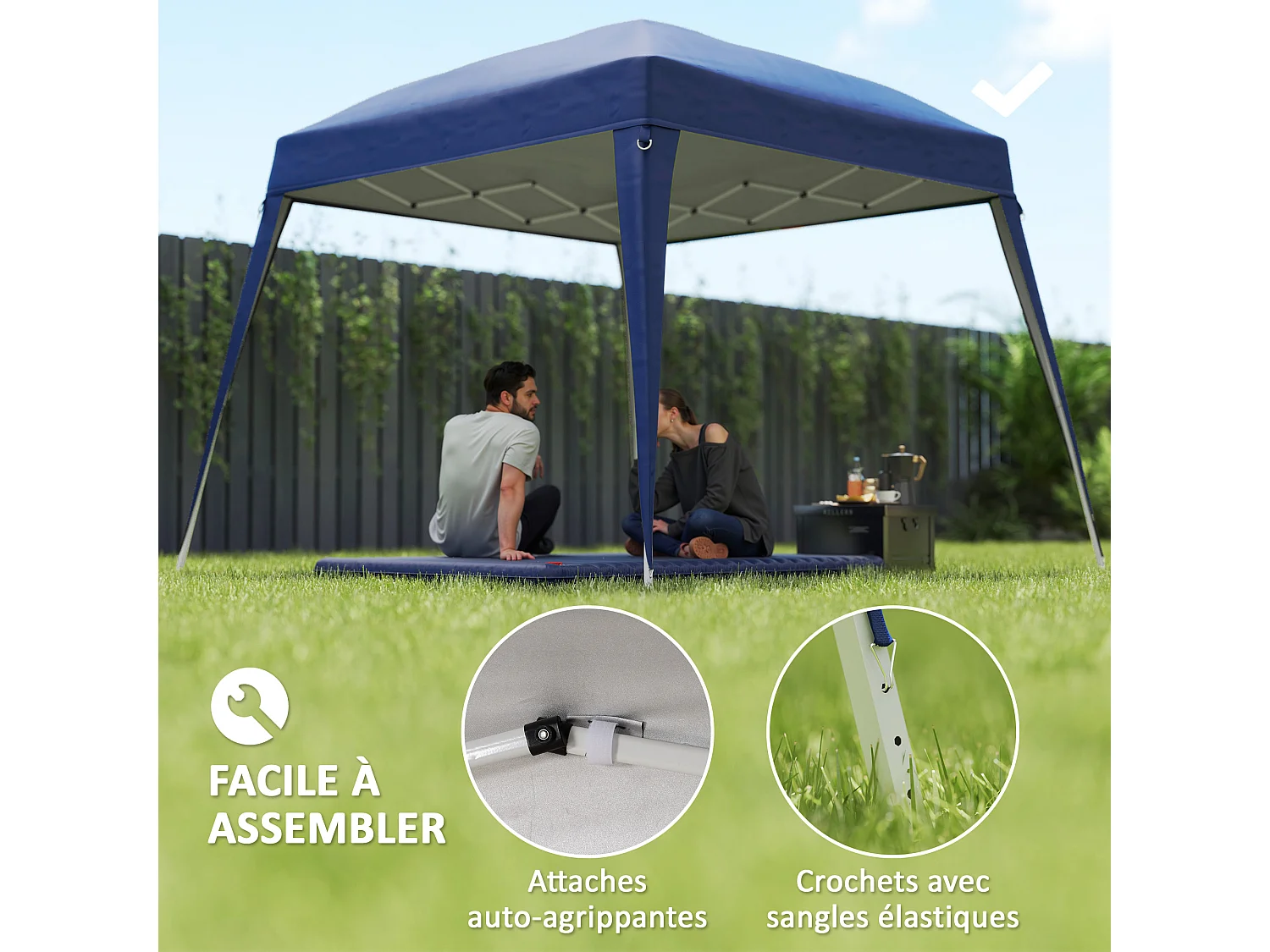 Toile de rechange pour barnum tonnelle 3 x 3 m(bas)/2,4 x 2,4 m(haut) protection solaire UPF50+ bleu