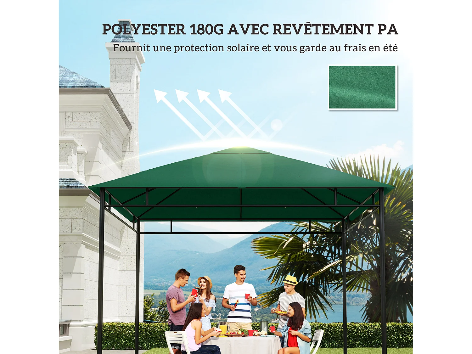 Toile de rechange pour pavillon tonnelle tente 3 x 3 m polyester haute densité 180 g/m² revêtement PA anti-UV vert