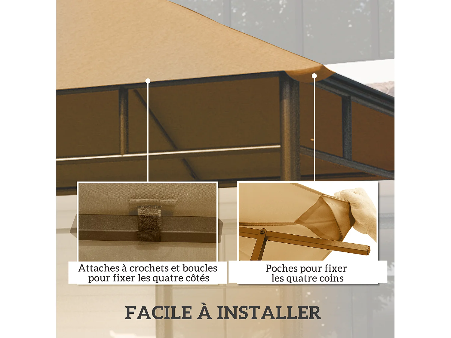 Toile de rechange pour pavillon tonnelle tente 3 x 3 m polyester haute densité 180 g/m² revêtement PA anti-UV beige