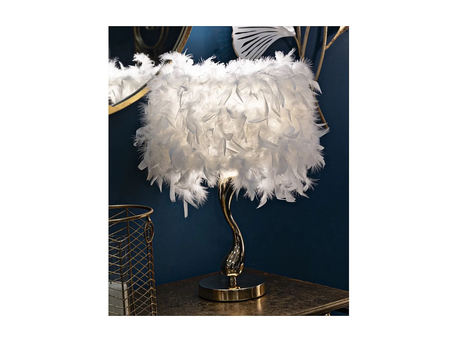 Lampe à Poser Plumes 3, Blanc, 25x25x47 cm, Seven Design