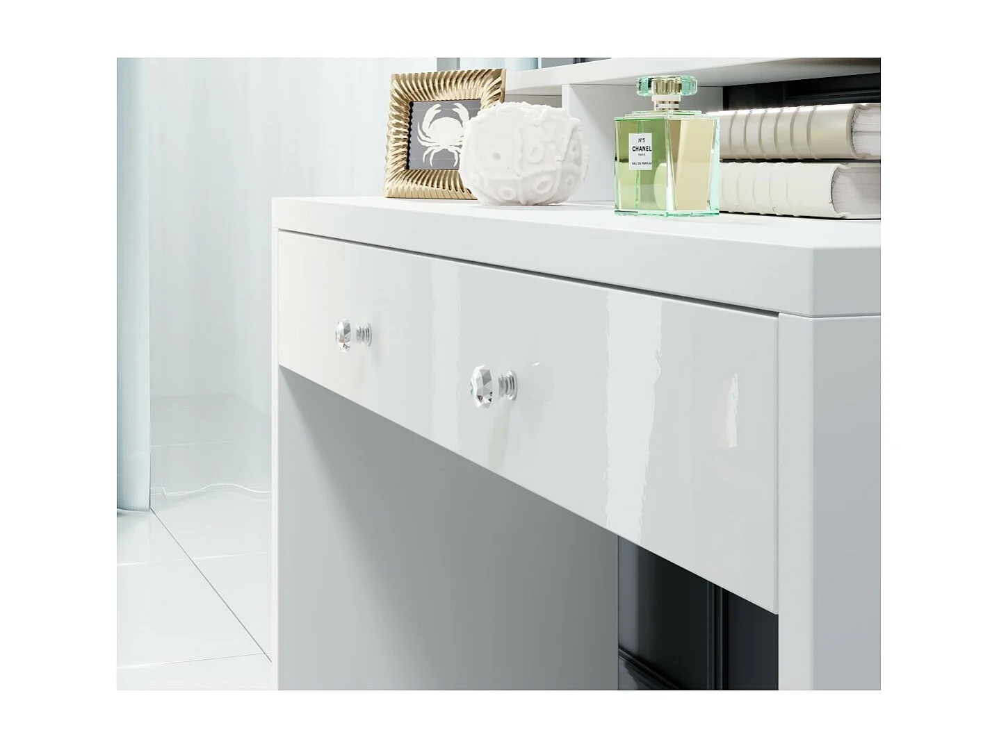 Coiffeuse SENSA blanche – Con espejo, cajón, estante y LED – Diseño limpio y funcional