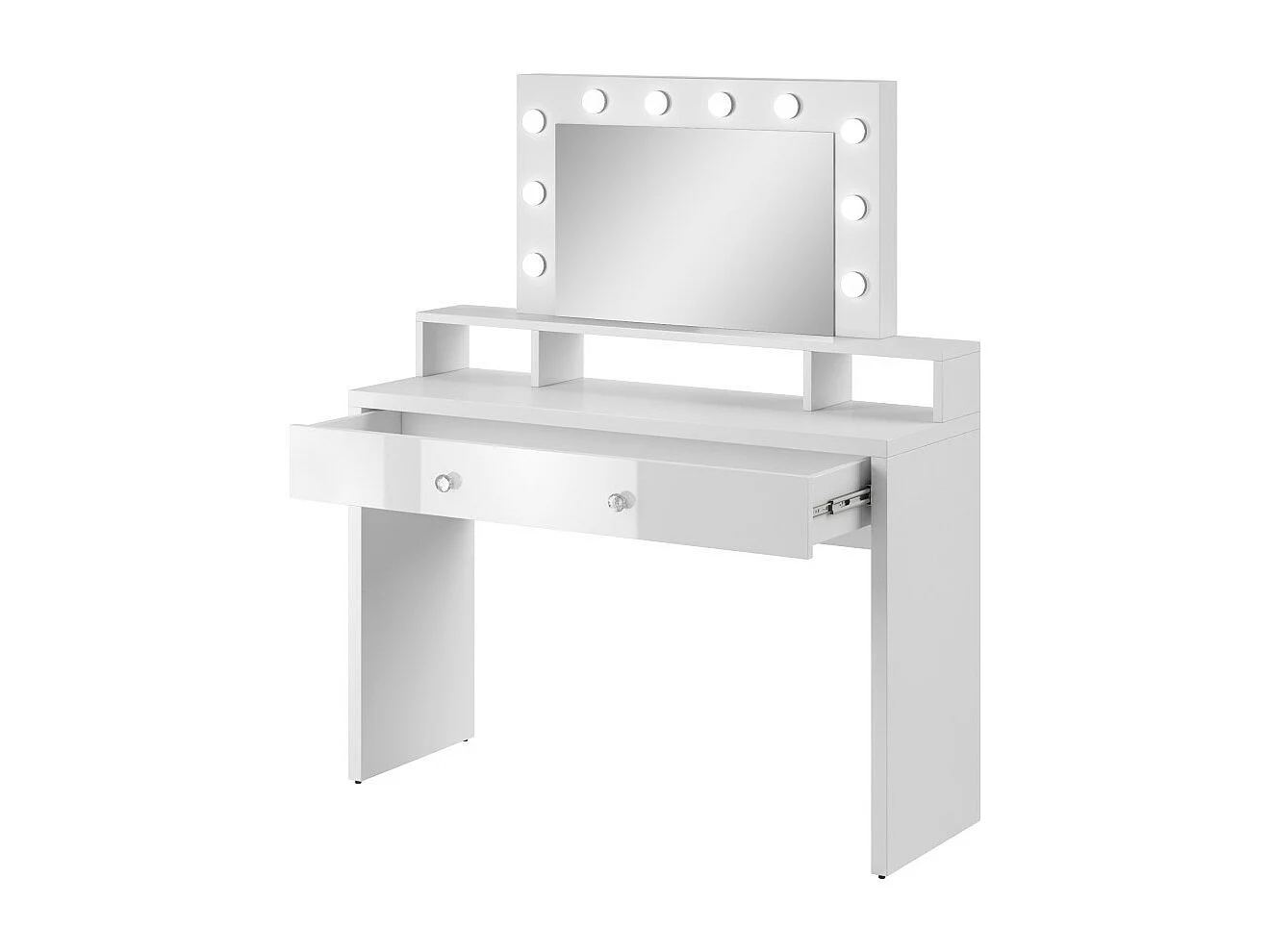 Coiffeuse SENSA blanche – Con espejo, cajón, estante y LED – Diseño limpio y funcional