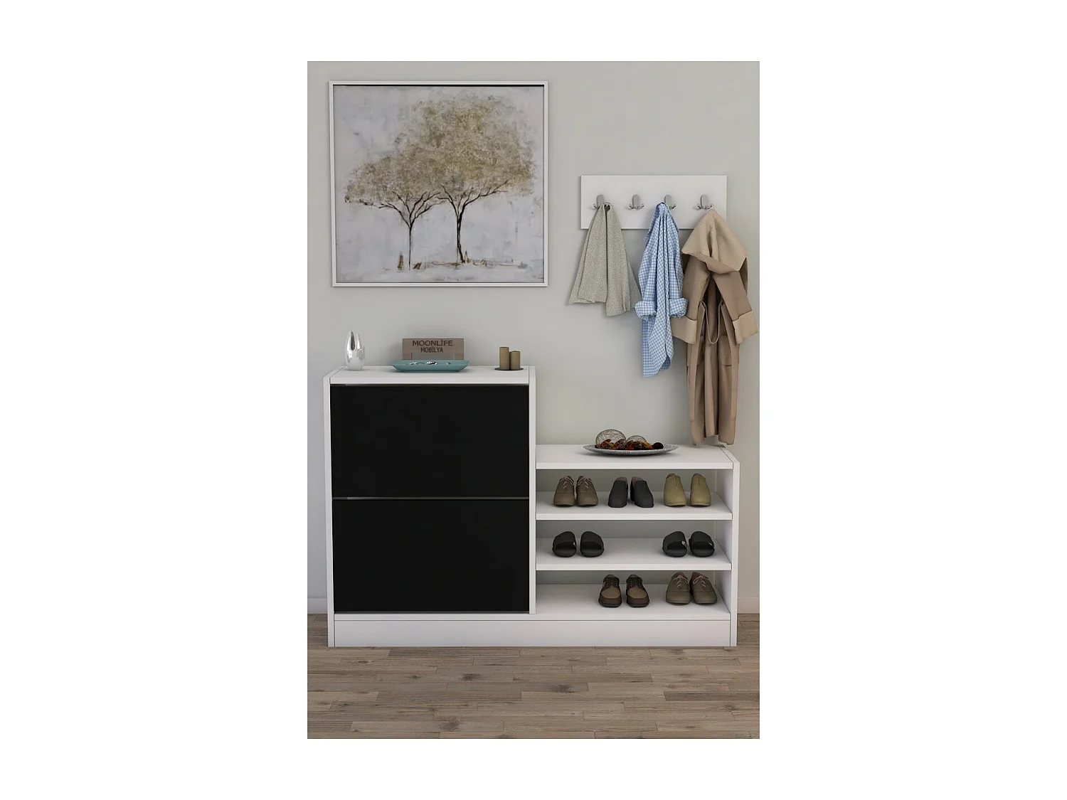 Sapateira Luis, Preto, 24x120x83 cm, Epikasa