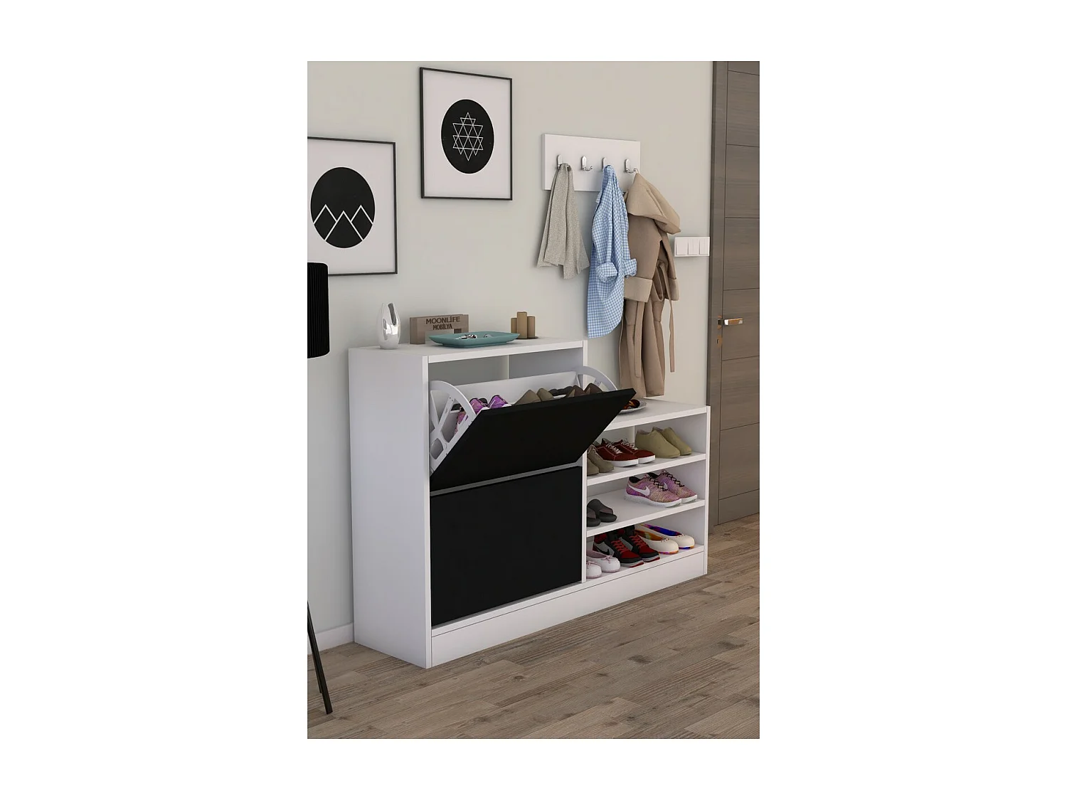 Sapateira Luis, Preto, 24x120x83 cm, Epikasa