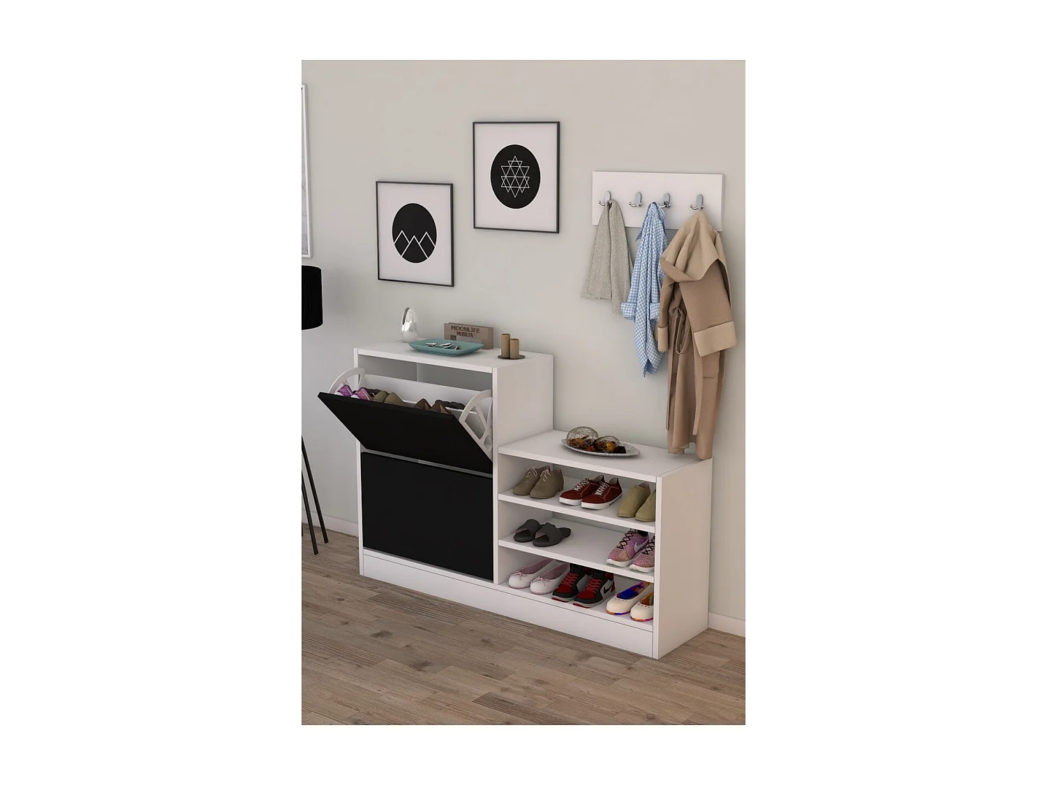 Sapateira Luis, Preto, 24x120x83 cm, Epikasa