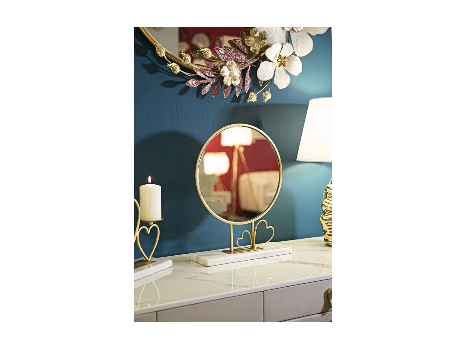 Miroir de Table Cœur 25, Or, 30x9x39,5 cm, Seven Design