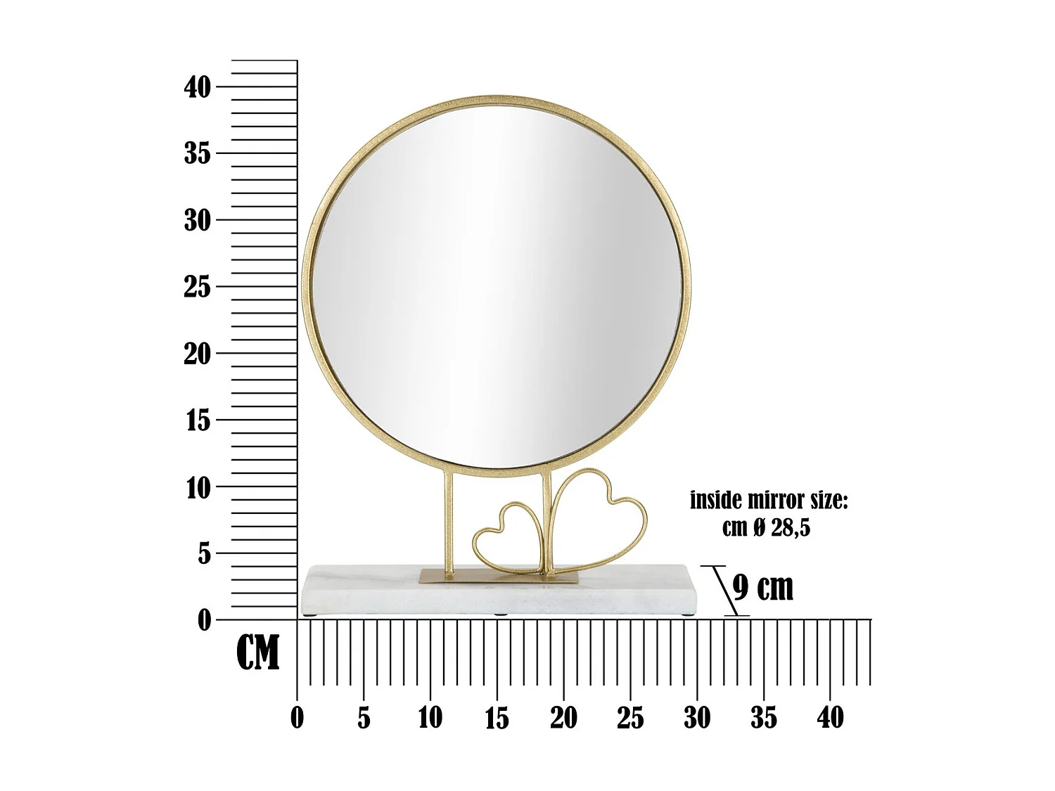 Miroir de Table Cœur 25, Or, 30x9x39,5 cm, Seven Design