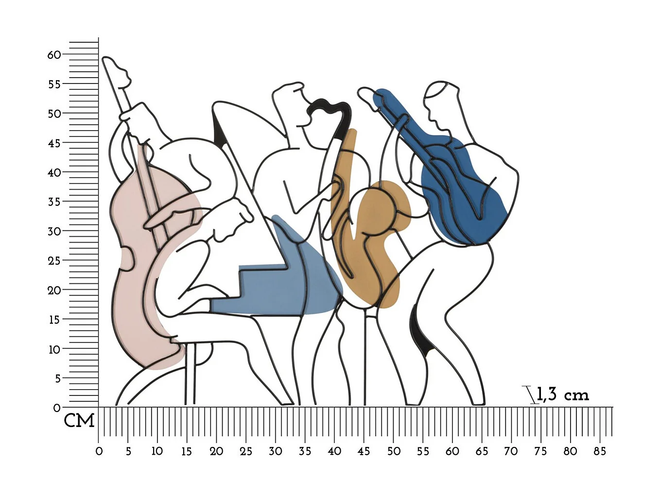 Metalowa Dekoracja 3D Taniec, Wielokolorowy, 70x1,3x60 cm, Seven Design