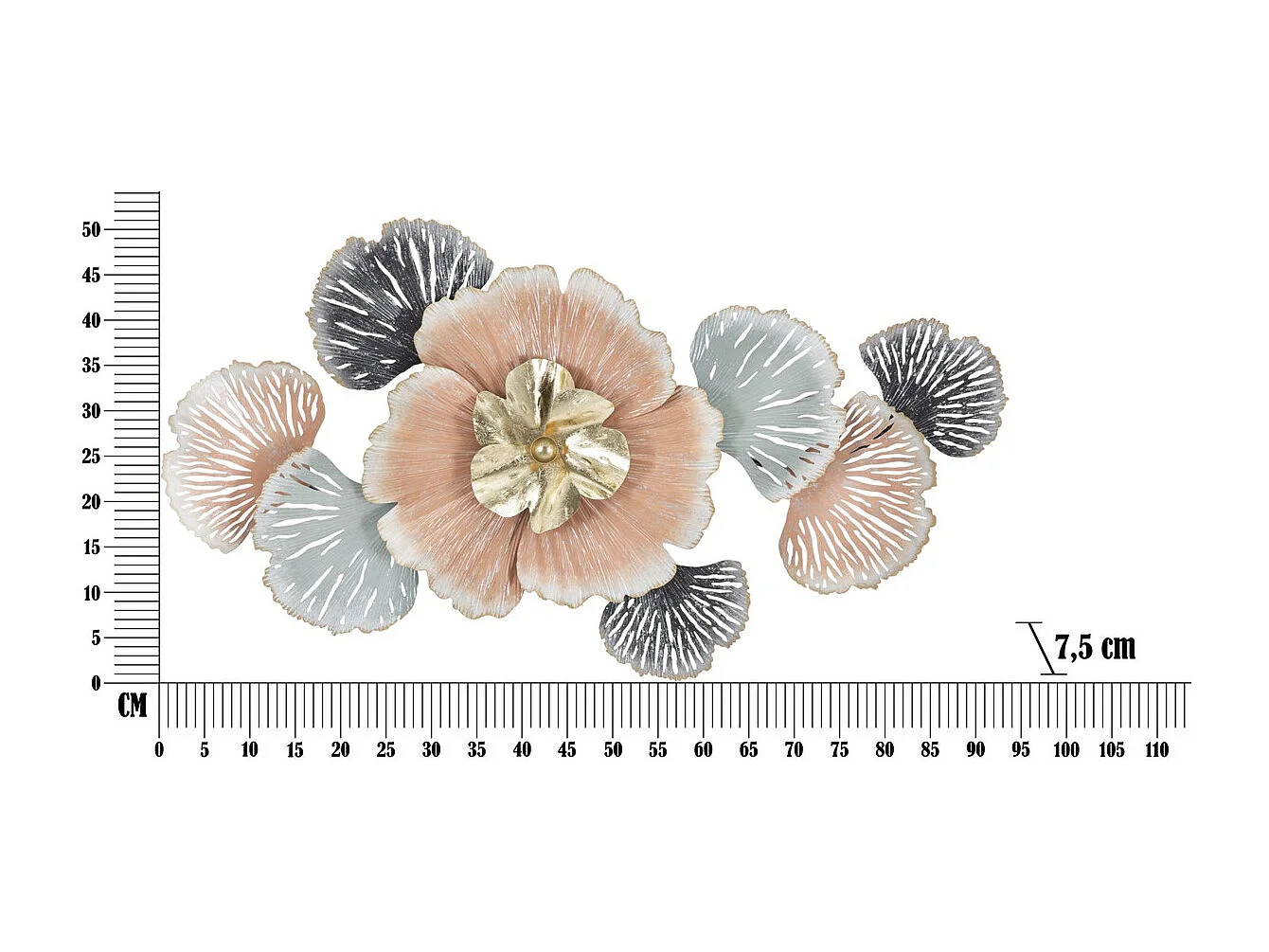 Décoration 3D en Métal Fleurs 25, Multicouleur, 93x7,5x53 cm, Seven Design