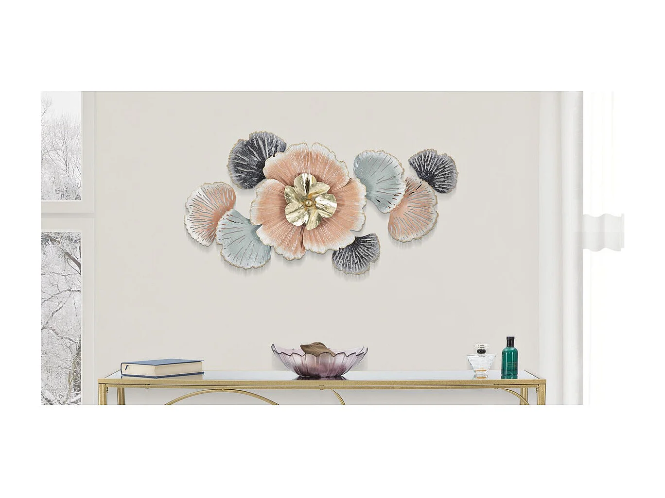 Décoration 3D en Métal Fleurs 25, Multicouleur, 93x7,5x53 cm, Seven Design