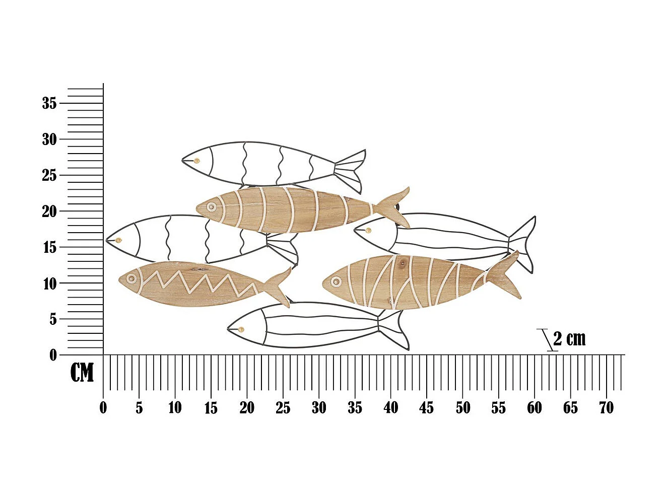 Décoration 3D en Métal Poisson 7, Marron, 60x2x30 cm, Seven Design