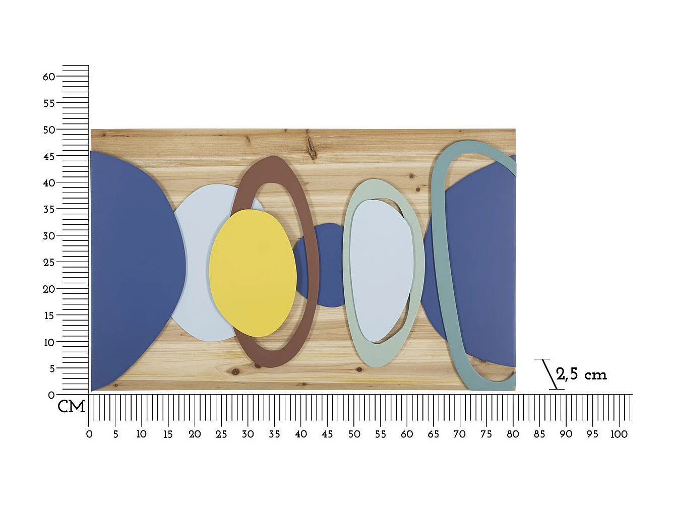 Décoration en Métal et Bois Géométrique 12, Multicouleur, 80x2,5x50 cm, Seven Design