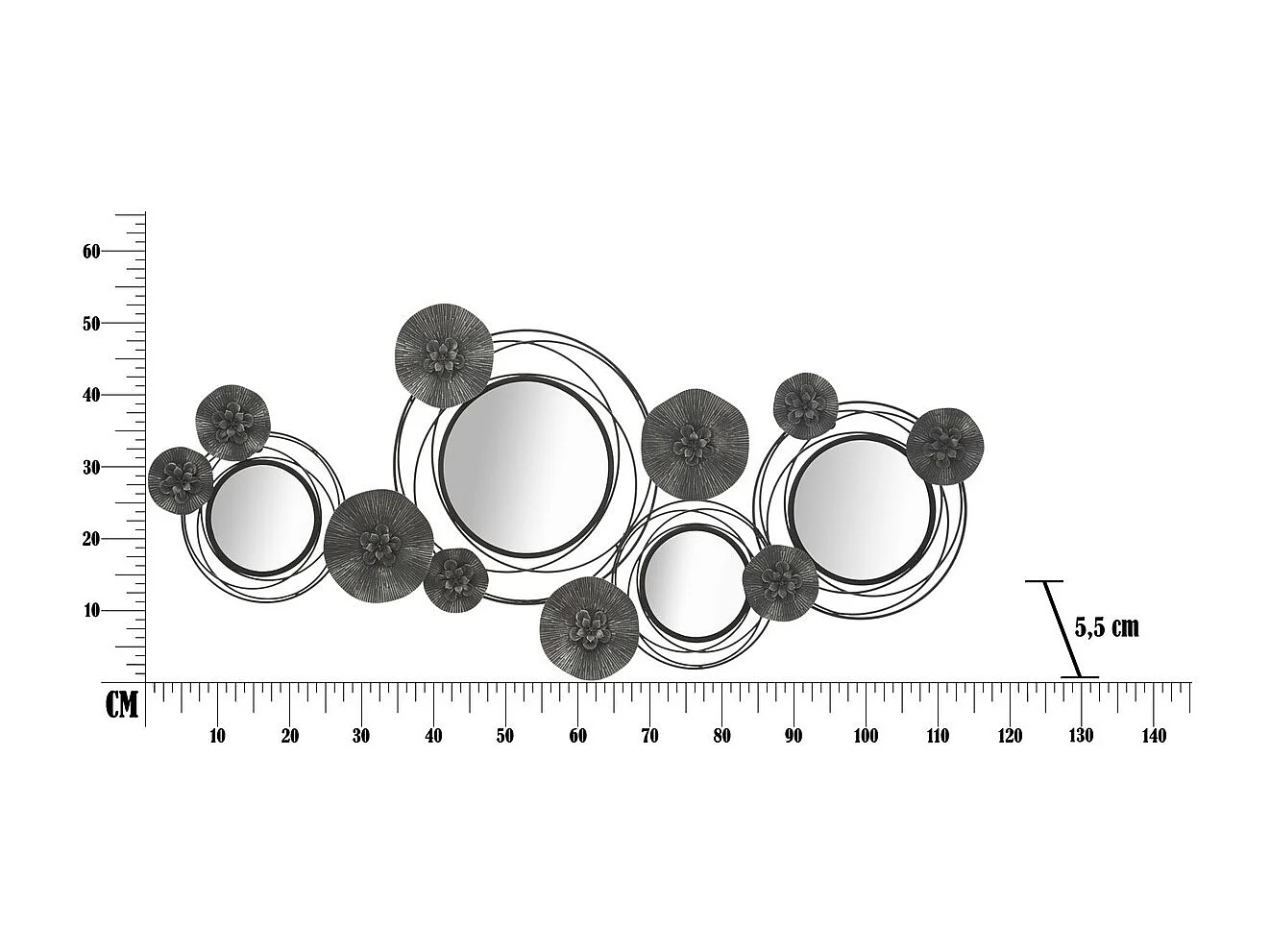 Décoration 3D en Métal Cercles 25, Gris, 117x5,5x49 cm, Seven Design