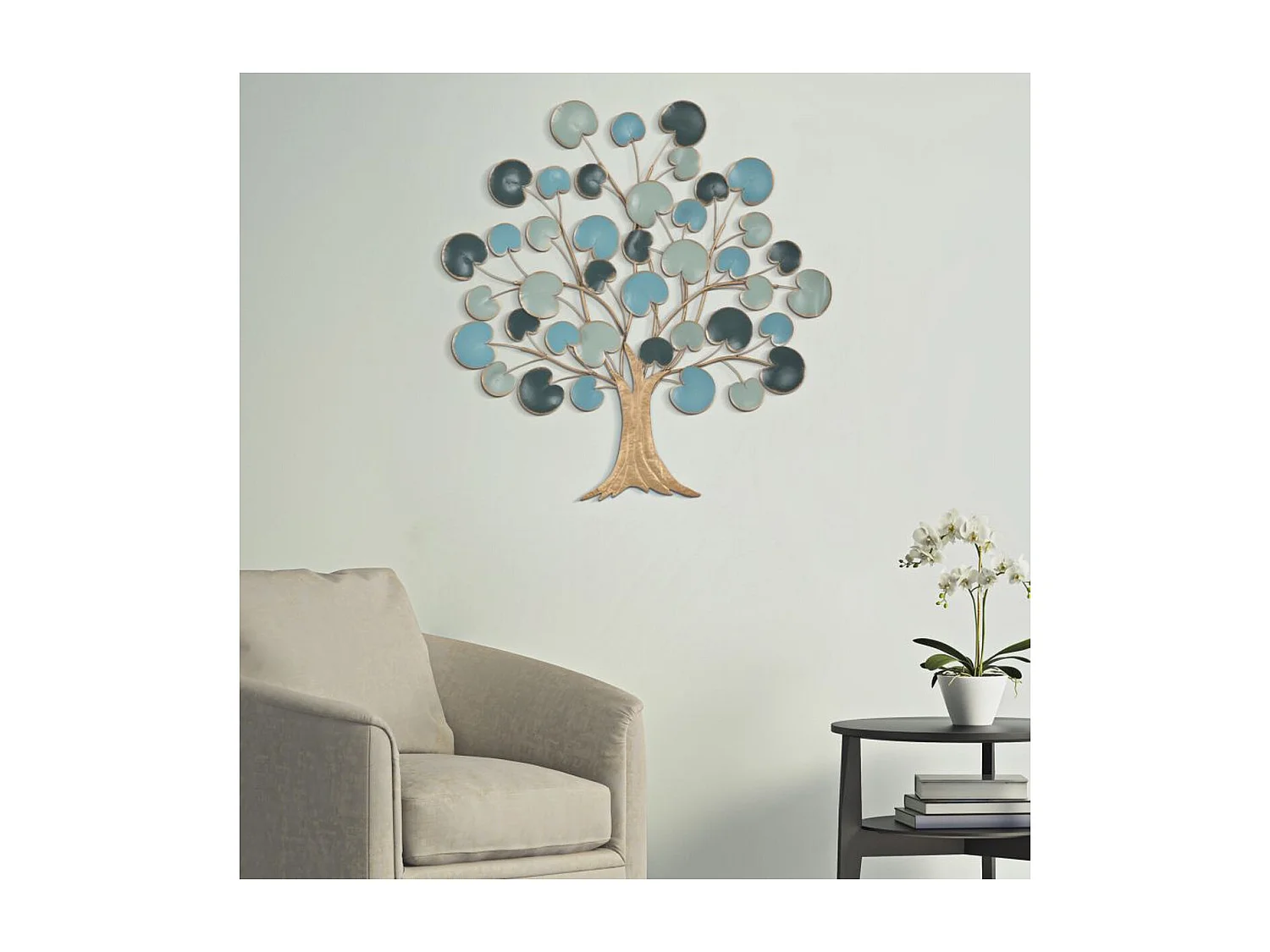 Décoration 3D en Métal Arbre 5, Bleu, 89x2,5x90 cm, Seven Design