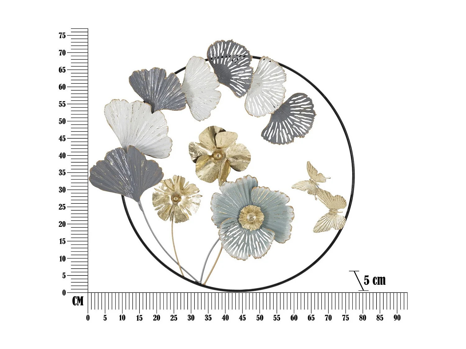 Metalowa Dekoracja 3D Kwiaty 21, Wielokolorowy, 78,5x5x74 cm, Seven Design