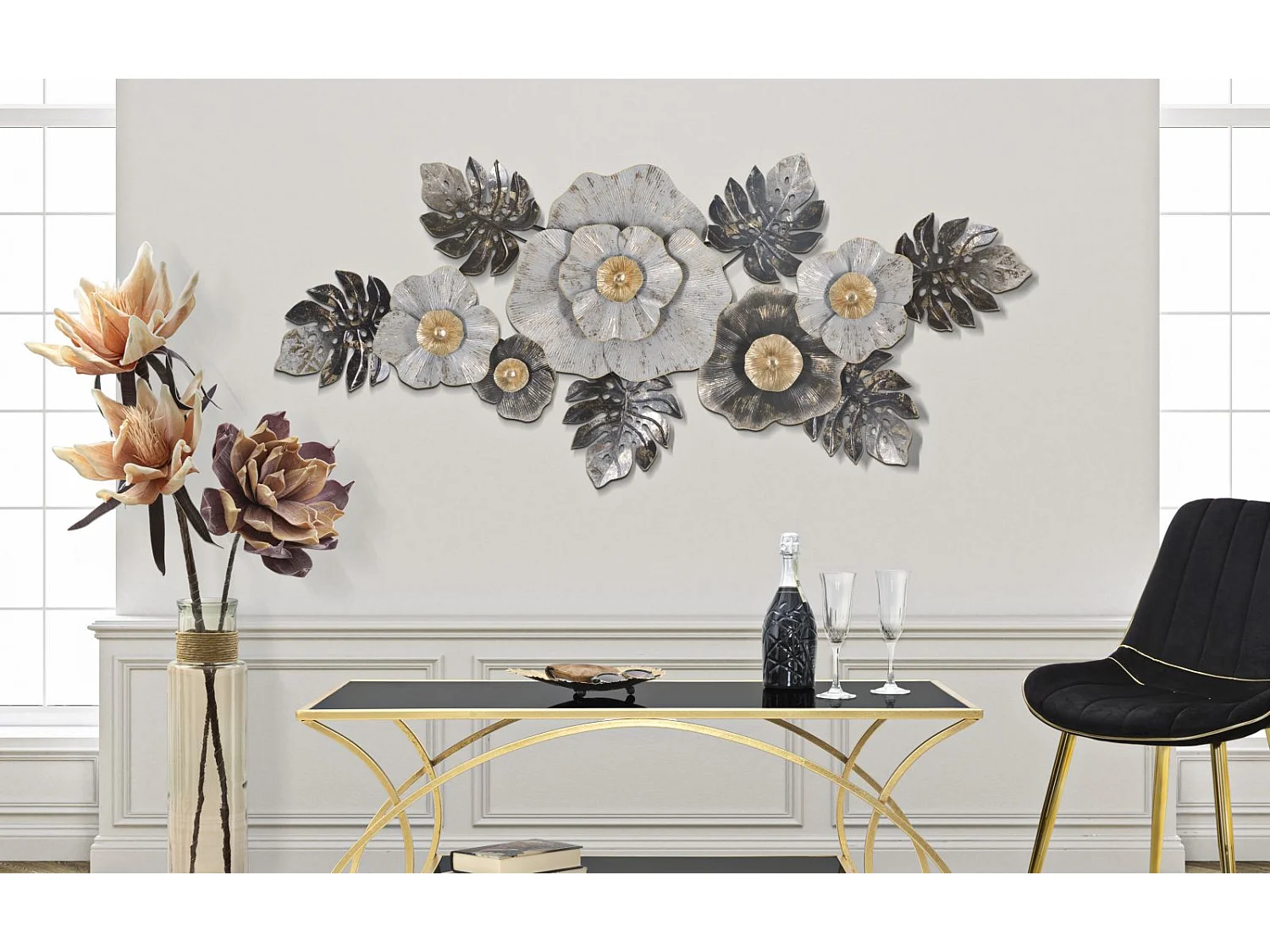 Decorazione in Metallo 3D Fiori 6, Multicolore, 152x8,9x72,4 cm, Seven Design