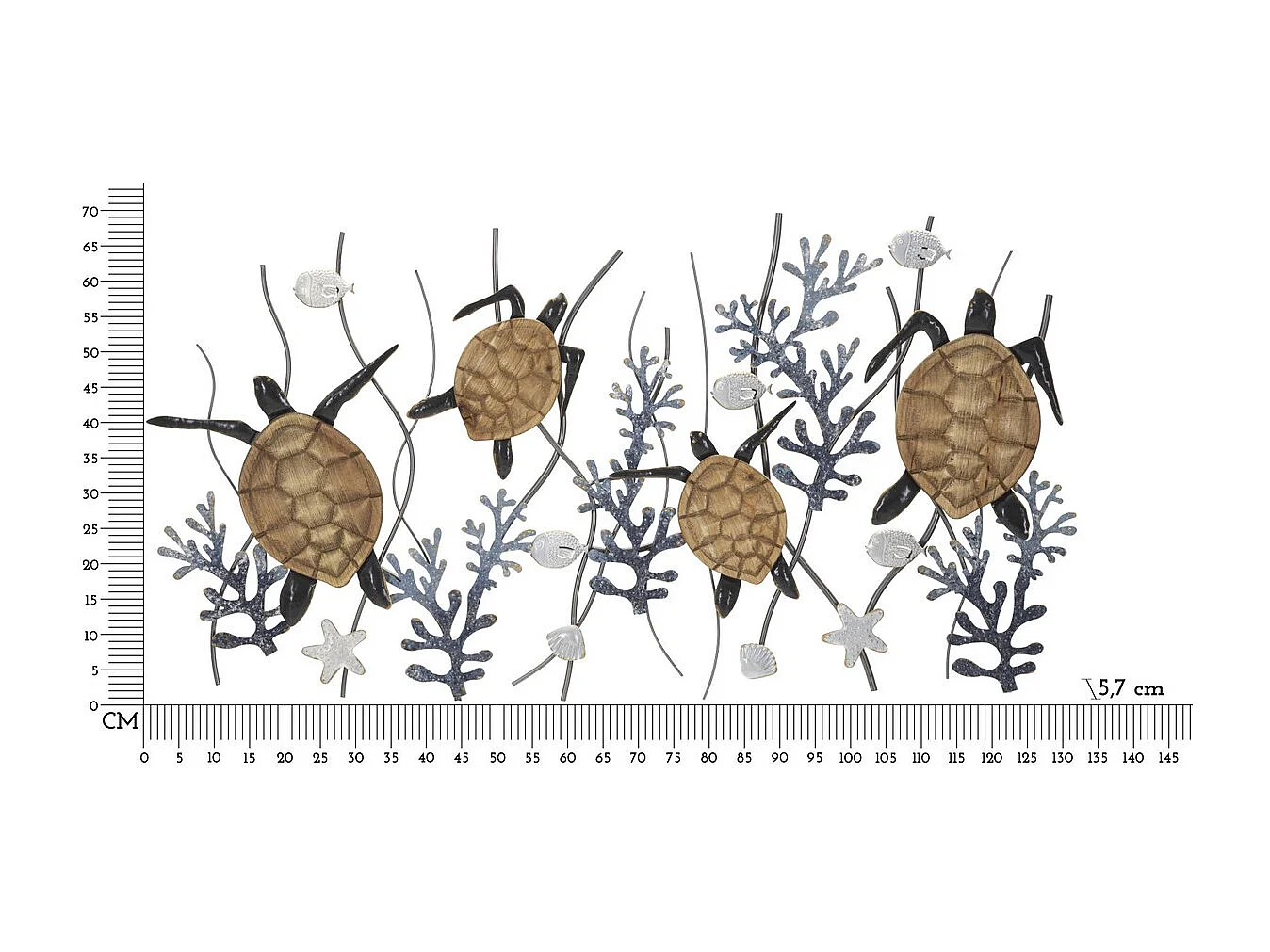 Décoration 3D en Métal Tortues, Multicouleur, 132,7x5,7x69,9 cm, Seven Design