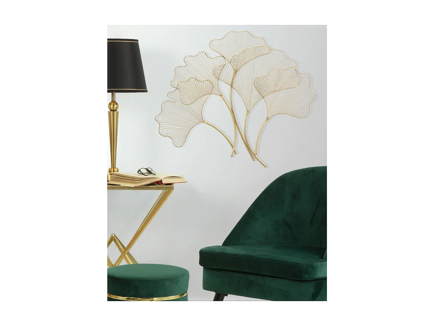 Décoration 3D en Métal Feuille 34, Or, 79x5x68 cm, Seven Design