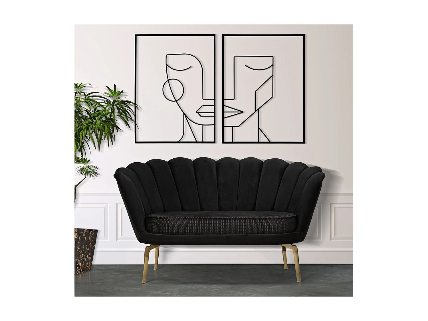 Décoration en Métal Visage 2, Noir, 60x1x80 cm, Seven Design