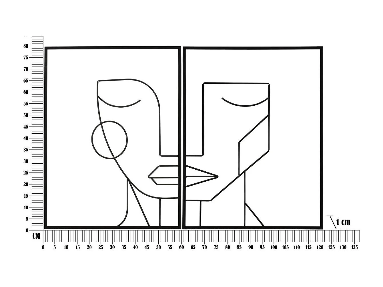 Décoration en Métal Visage 2, Noir, 60x1x80 cm, Seven Design