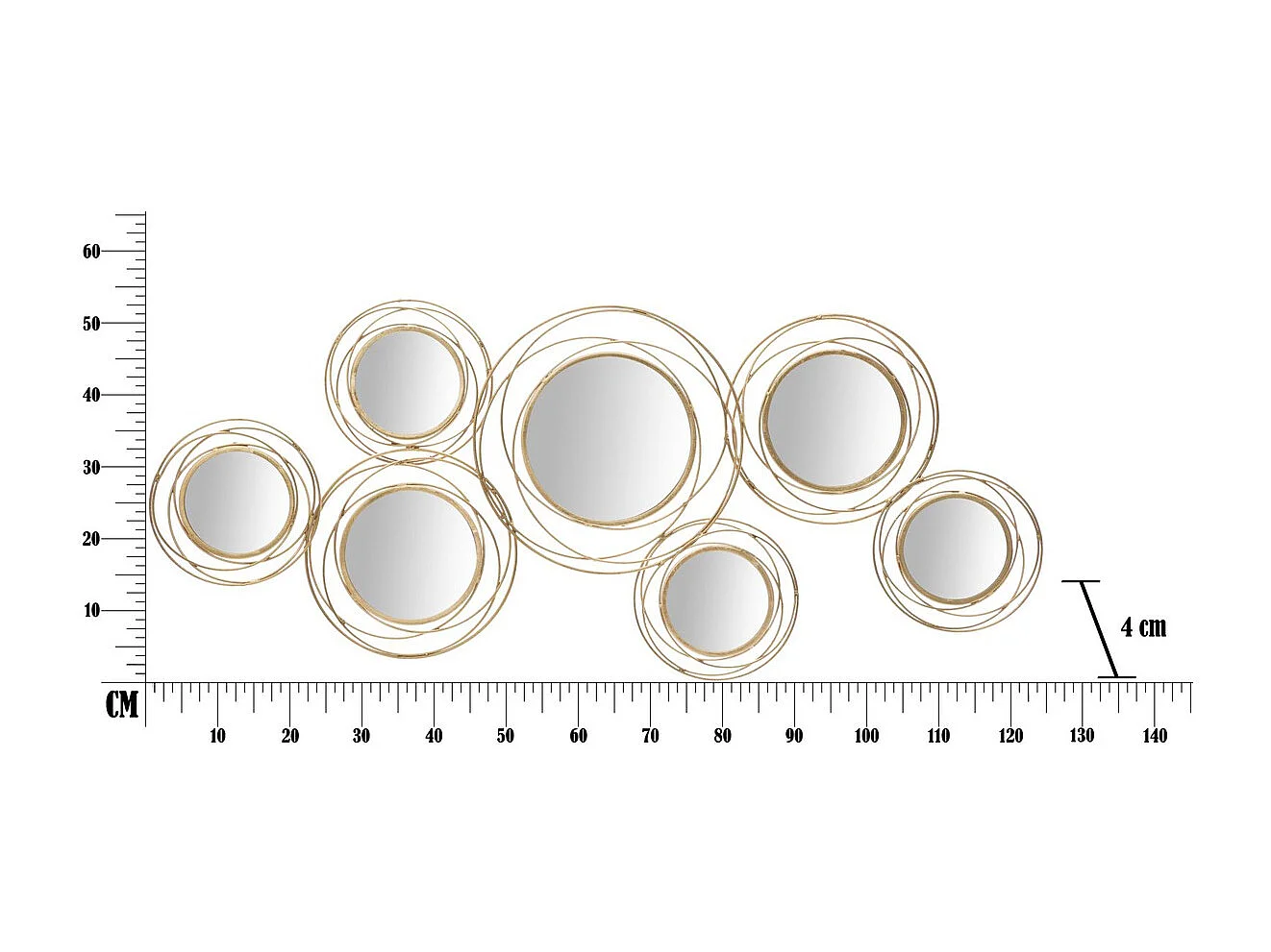 3D Metalen Decoratie Cirkels 23, Goud, 124,5x4x53,5 cm, Seven Design