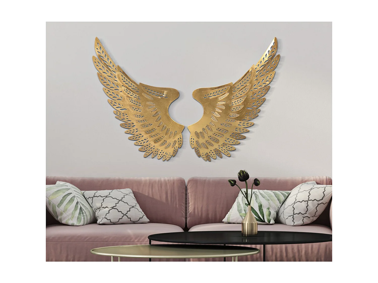 Décoration 3D en Métal Ailes 3, Or, 90x3,5x43,5 cm, Seven Design