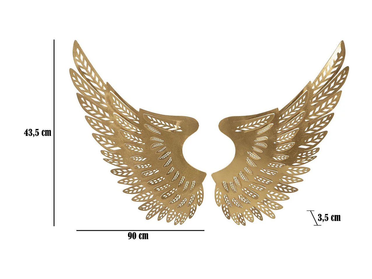 Décoration 3D en Métal Ailes 3, Or, 90x3,5x43,5 cm, Seven Design