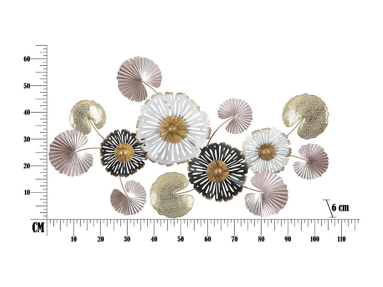 Décoration 3D en Métal Fleurs 26, Multicouleur, 106x6x60,5 cm, Seven Design