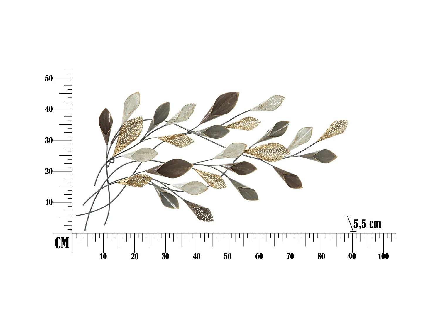 Decoração de Metal 3D Folha 45, Multicolorido, 46x5,5x87,5 cm, Epikasa