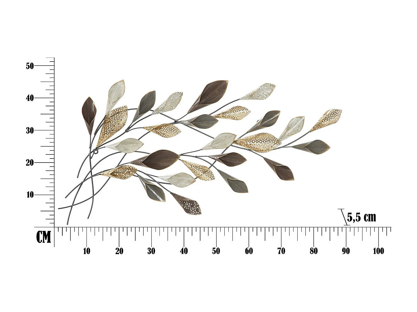 Metalowa Dekoracja 3D Liść 45, Wielokolorowy, 46x5,5x87,5 cm, Seven Design