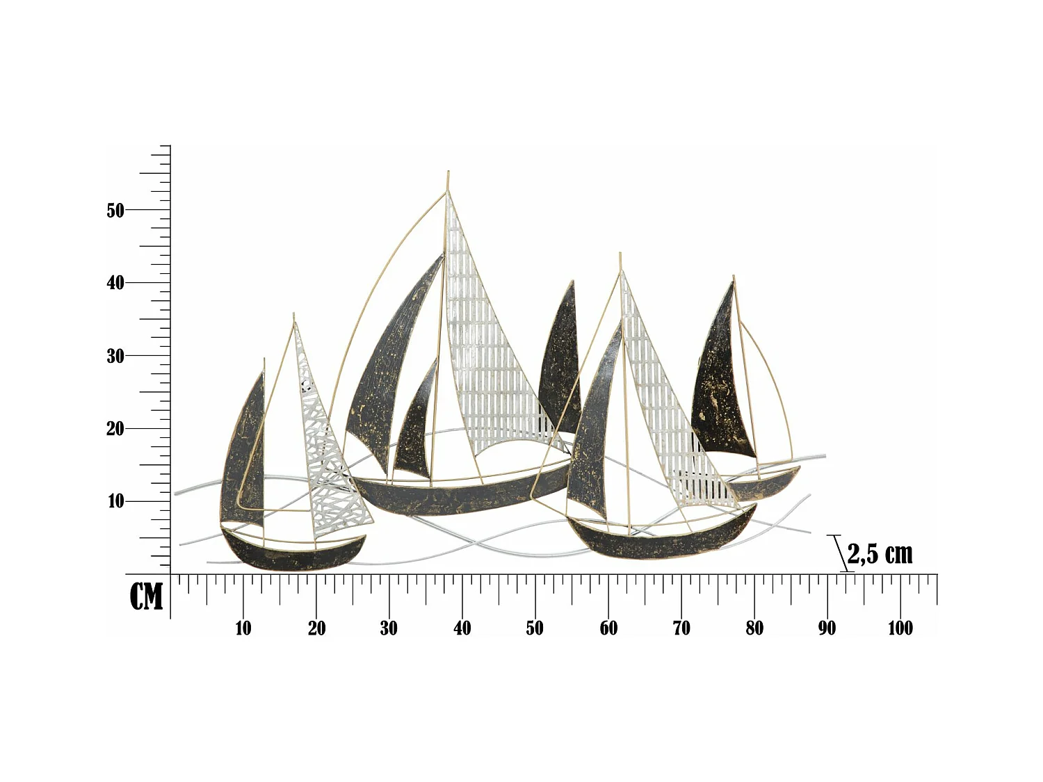 Décoration 3D en Métal Bateaux 7, Multicouleur, 91x2,5x55,9 cm, Epikasa