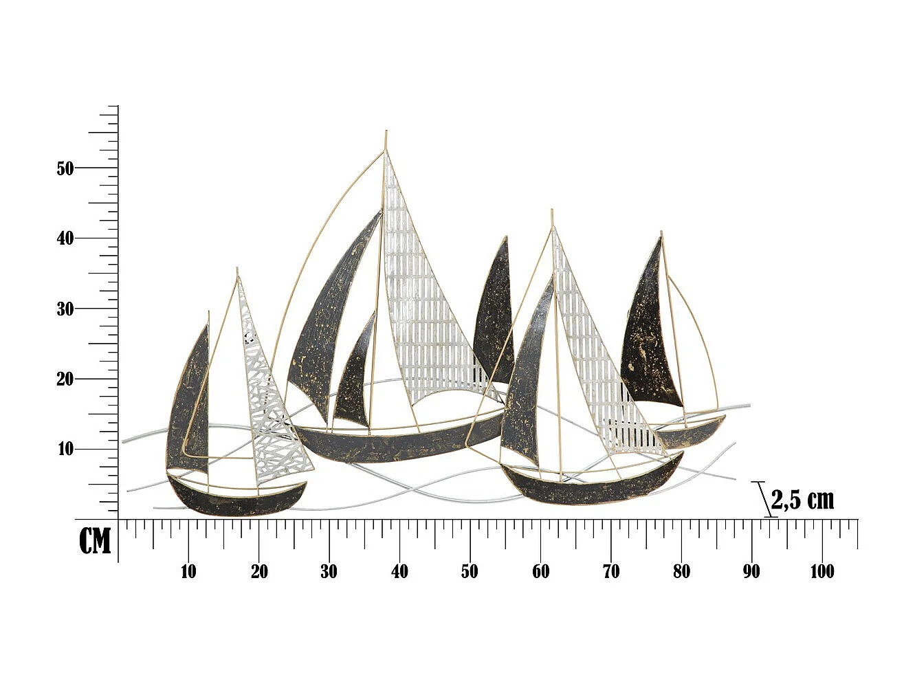 Metalowa Dekoracja 3D Łodzie 7, Wielokolorowy, 91x2,5x55,9 cm, Seven Design