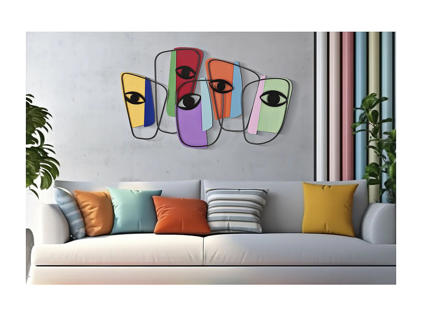Metalowa Dekoracja 3D Oczy 1, Wielokolorowy, 120x2x72 cm, Seven Design