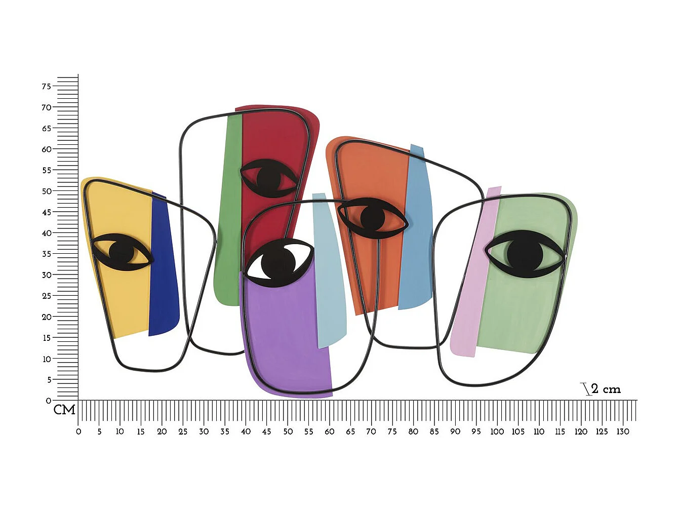 Décoration 3D en Métal Yeux 1, Multicouleur, 120x2x72 cm, Seven Design