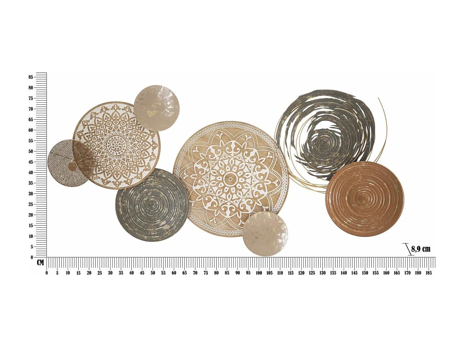 3D Metalen Decoratie Cirkels 16, Veelkleurig, 167,6x8,9x80,6 cm, Epikasa