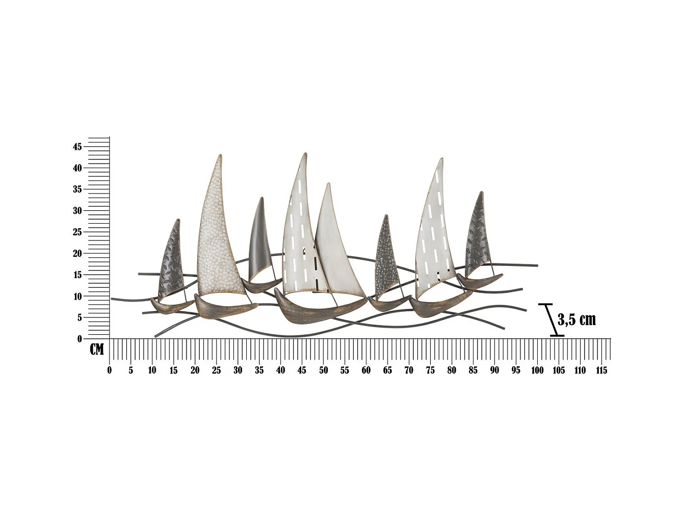 Décoration 3D en Métal Bateaux 5, Multicouleur, 100x3x44 cm, Seven Design