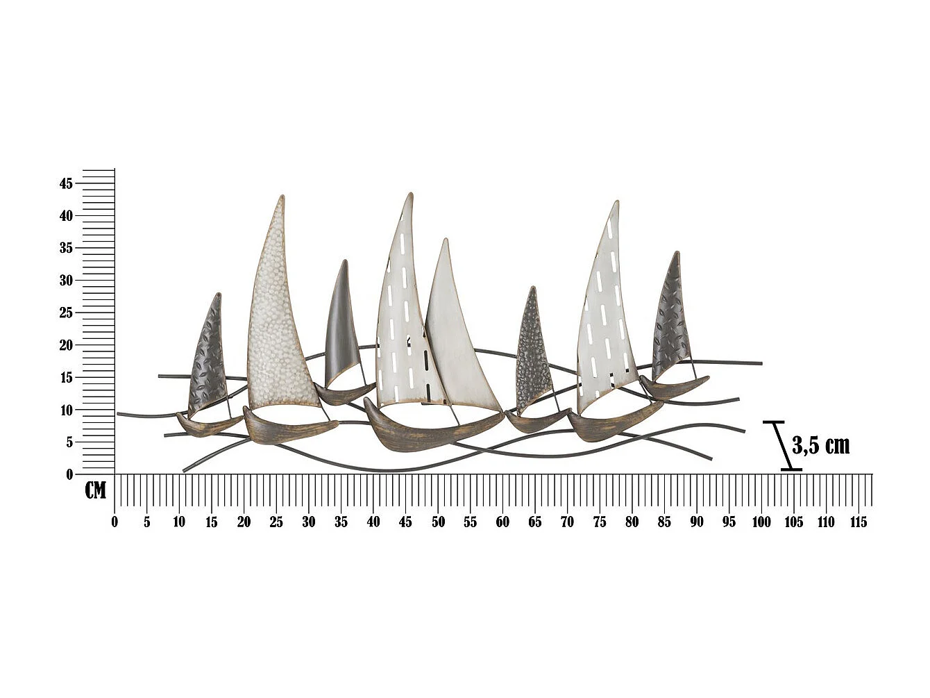 3D Metalen Decoratie Boten 5, Veelkleurig, 100x3x44 cm, Seven Design