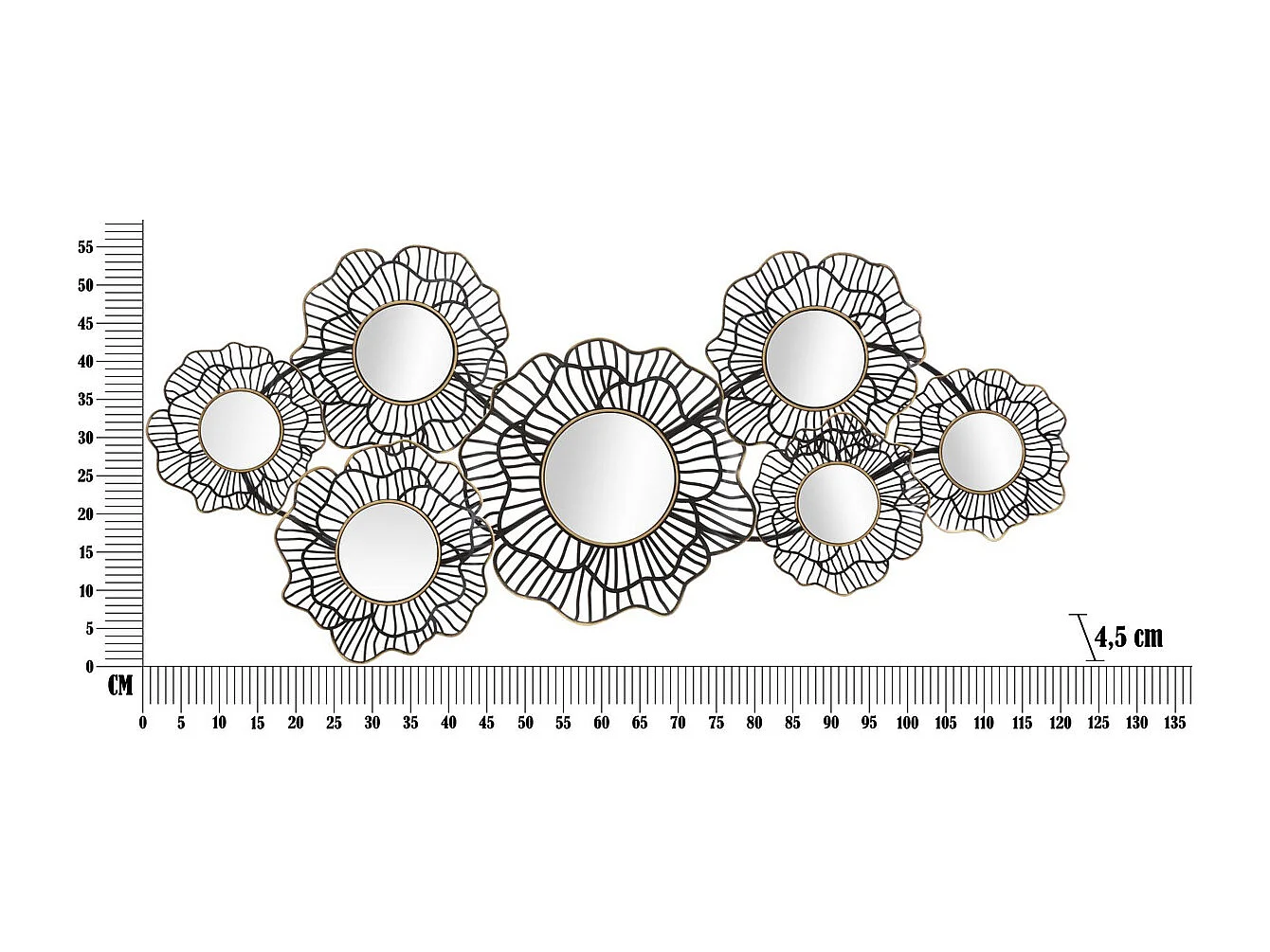 Décoration 3D en Métal Cercles 3, Noir, 121x5x56 cm, Seven Design