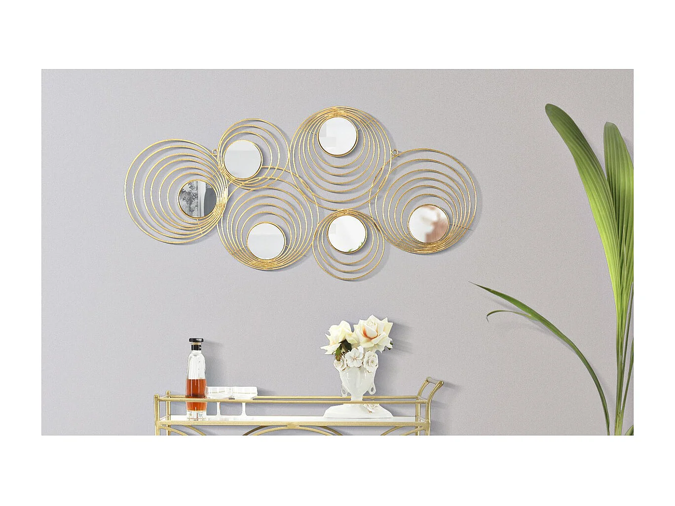 Décoration 3D en Métal Cercles 2, Or, 90x2,5x45 cm, Seven Design