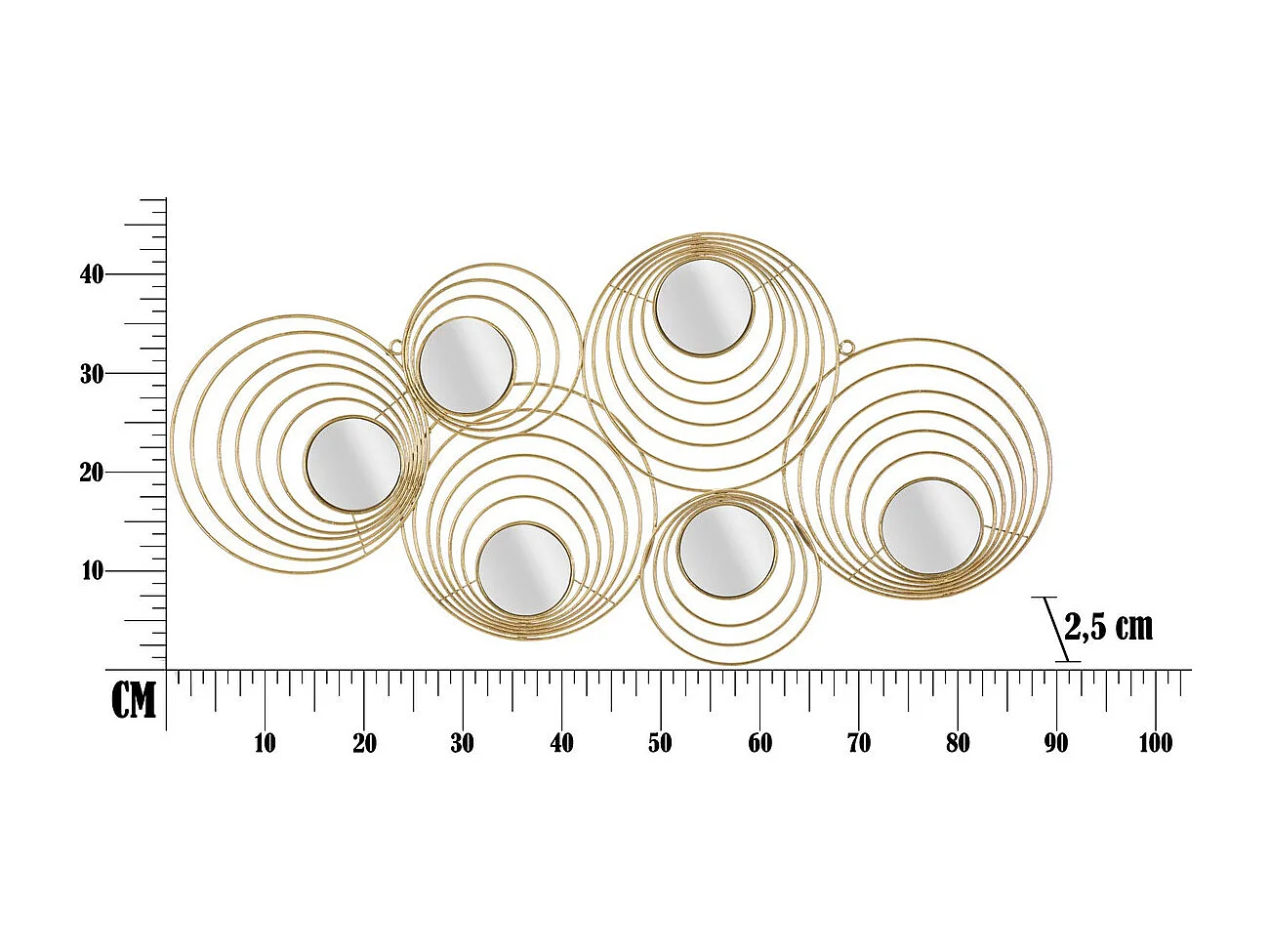 Décoration 3D en Métal Cercles 2, Or, 90x2,5x45 cm, Seven Design