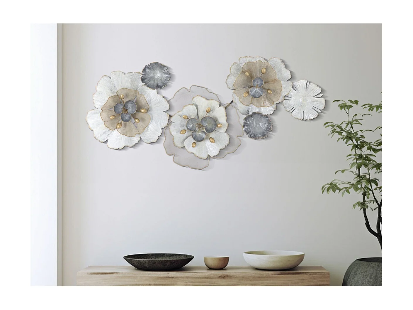 Décoration 3D en Métal Fleurs 12, Multicouleur, 119x8x60 cm, Seven Design