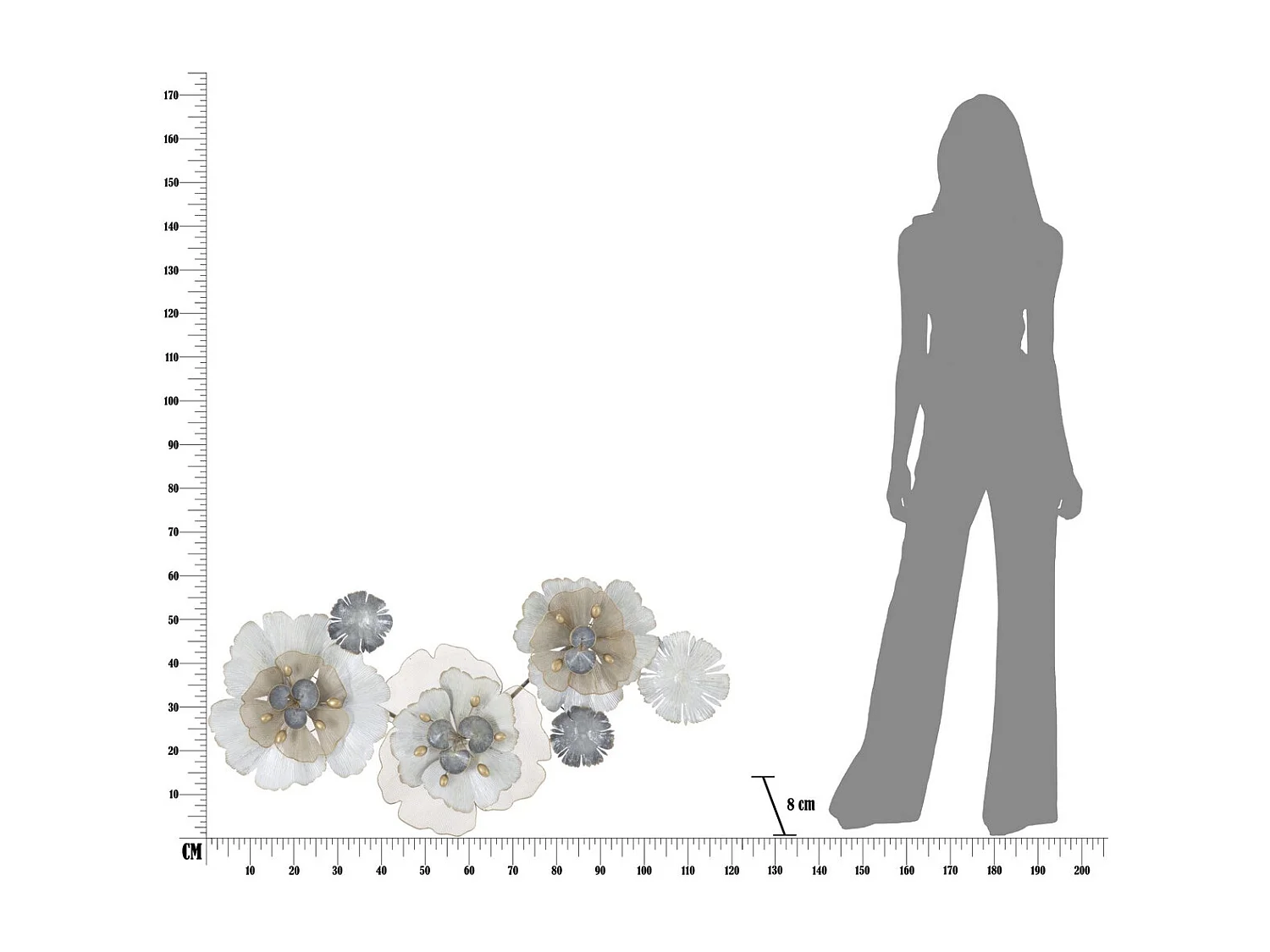 Décoration 3D en Métal Fleurs 12, Multicouleur, 119x8x60 cm, Seven Design
