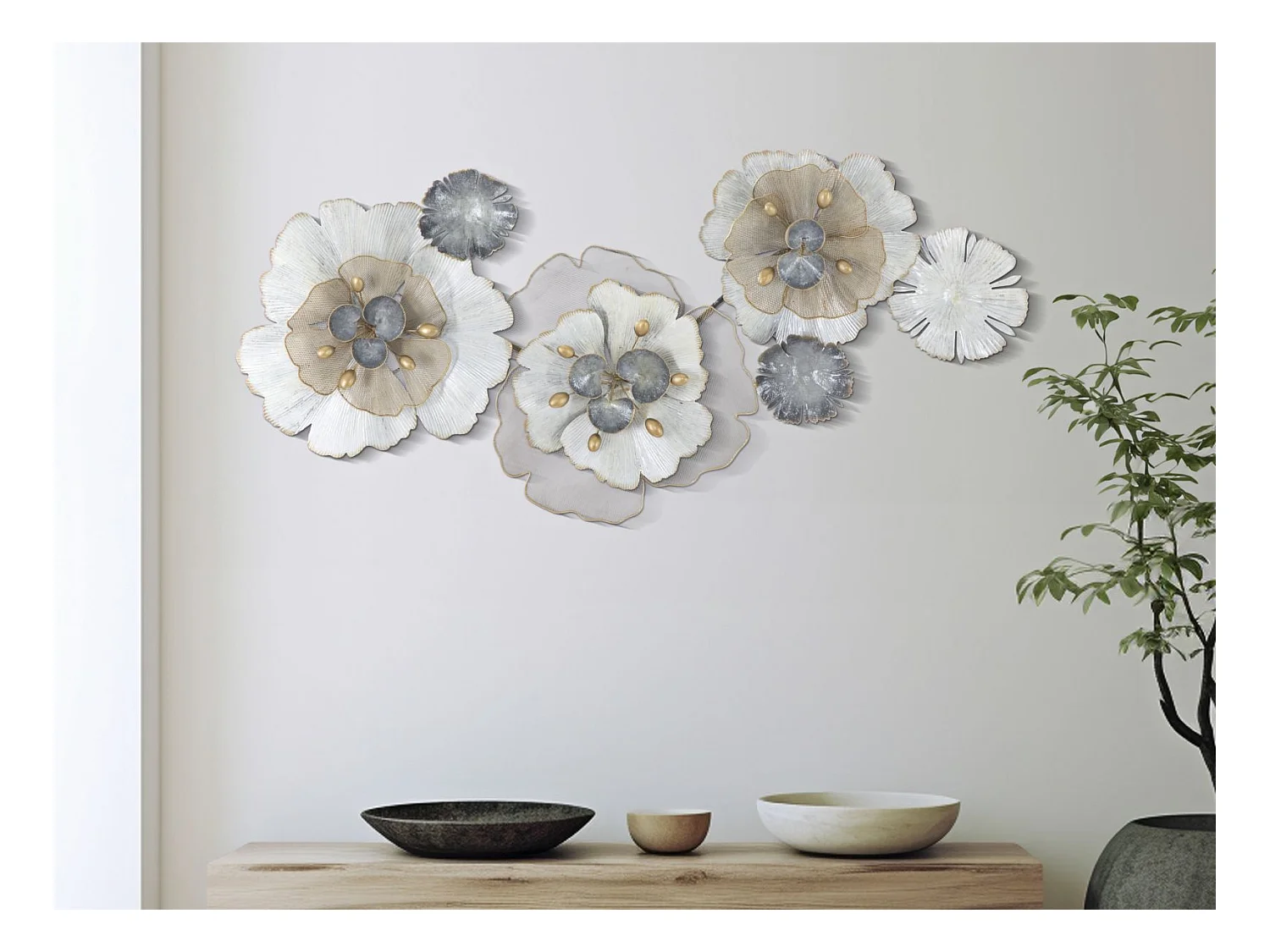 Decoração de Metal 3D Flores 12, Multicolorido, 119x8x60 cm, Epikasa