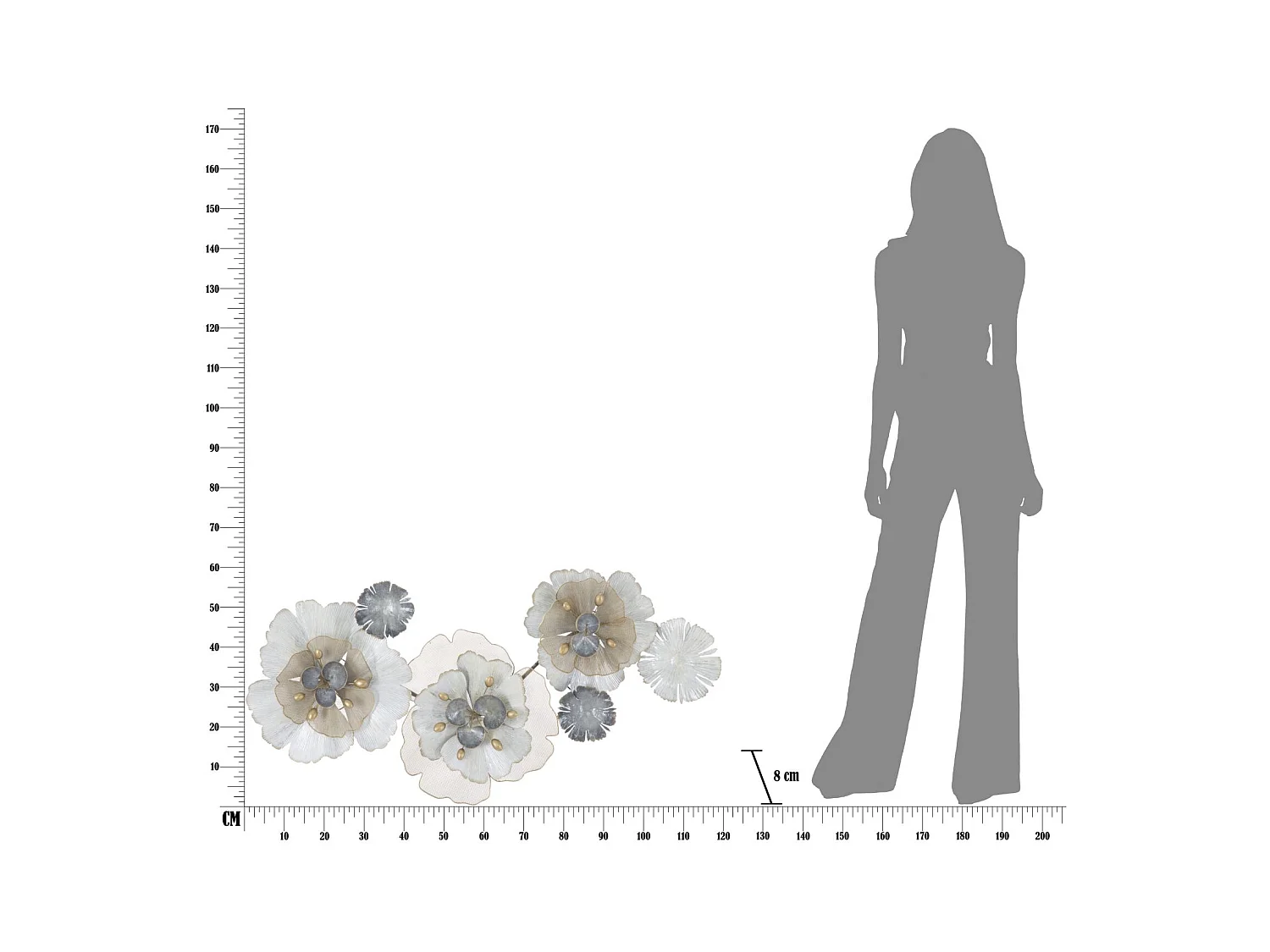 Decoração de Metal 3D Flores 12, Multicolorido, 119x8x60 cm, Epikasa