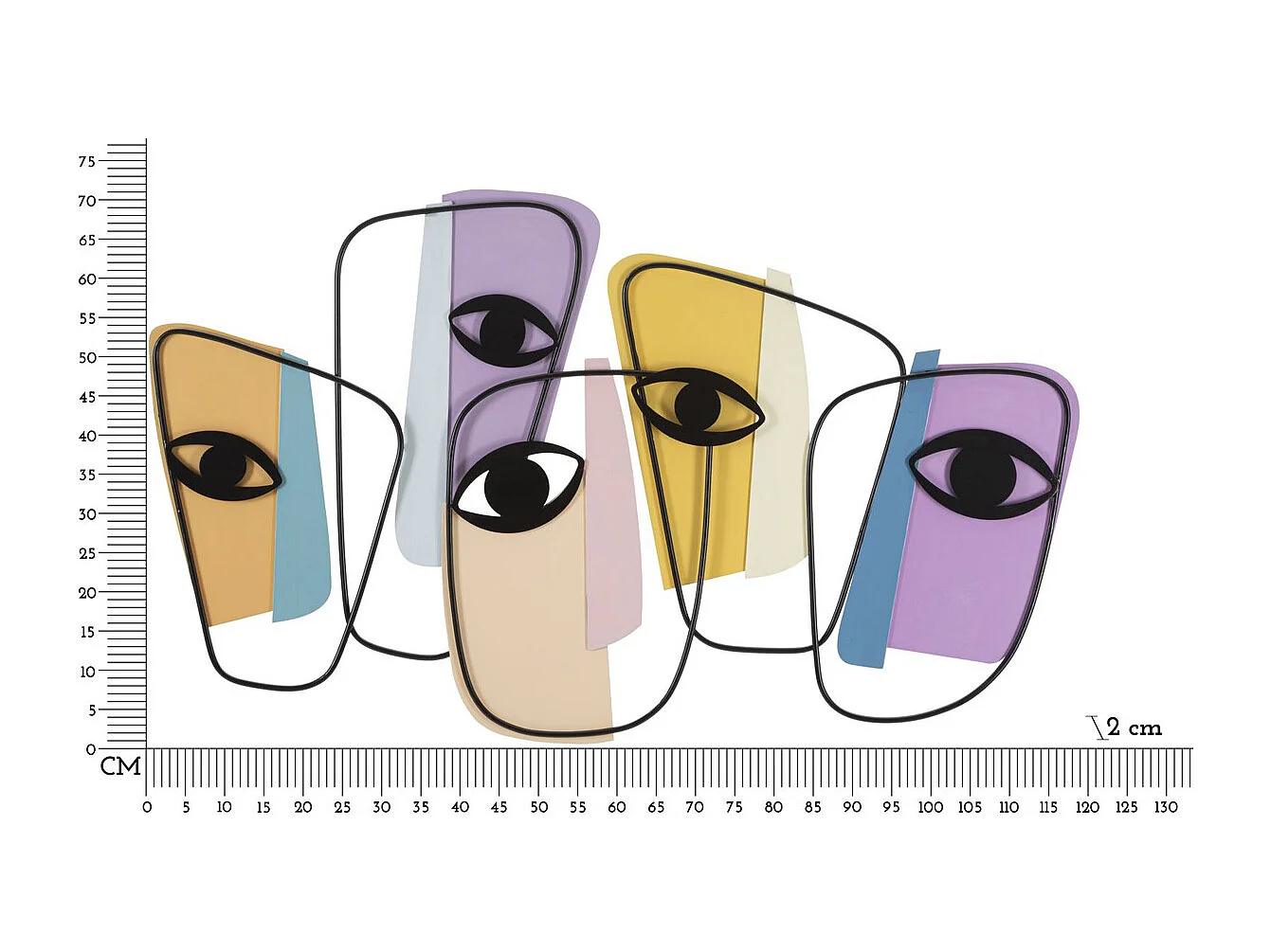 Metalowa Dekoracja 3D Oczy, Wielokolorowy, 120x2x72 cm, Seven Design