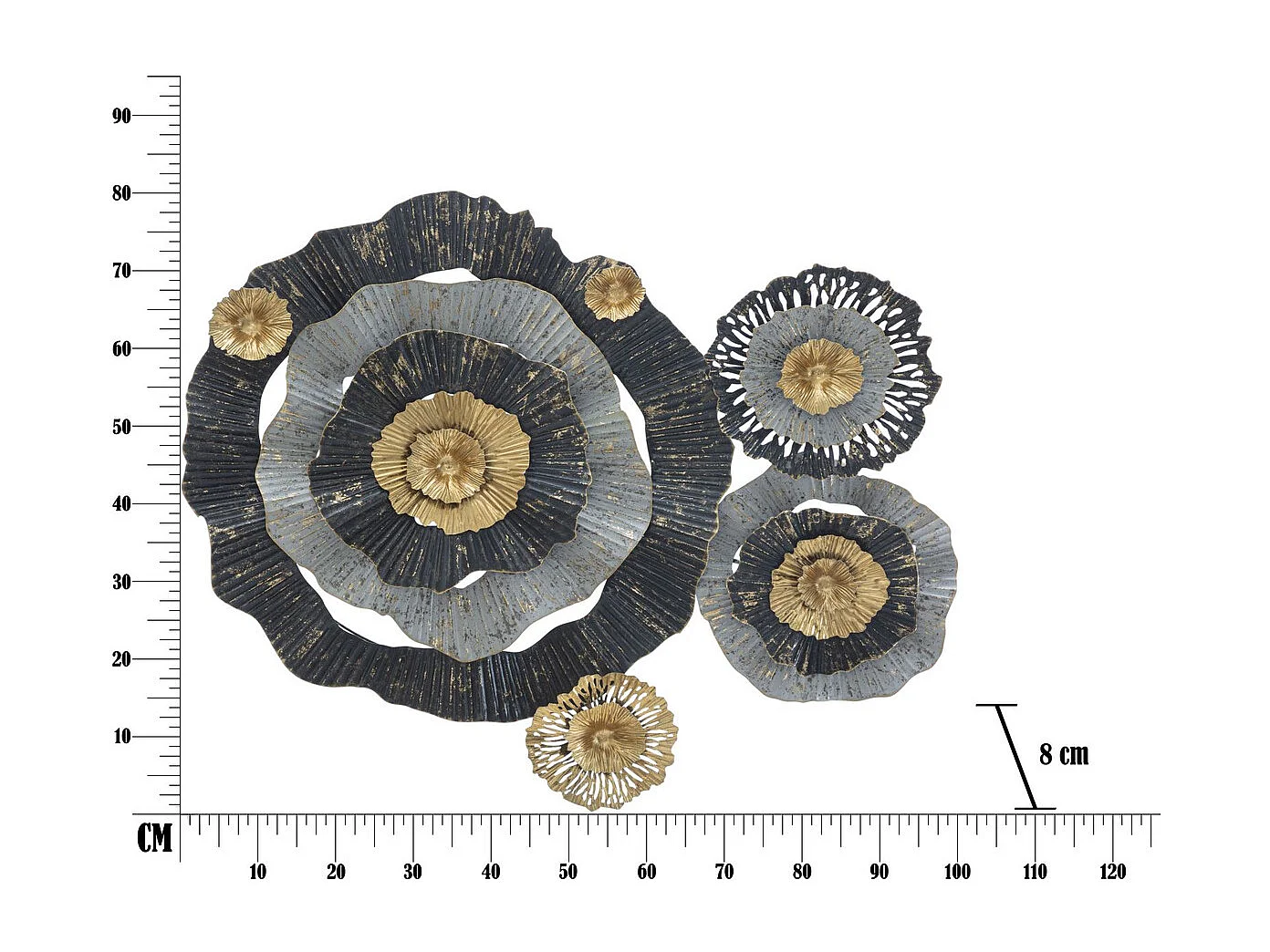 Metalowa Dekoracja 3D Kwiaty 4, Wielokolorowy, 100x8x80 cm, Seven Design