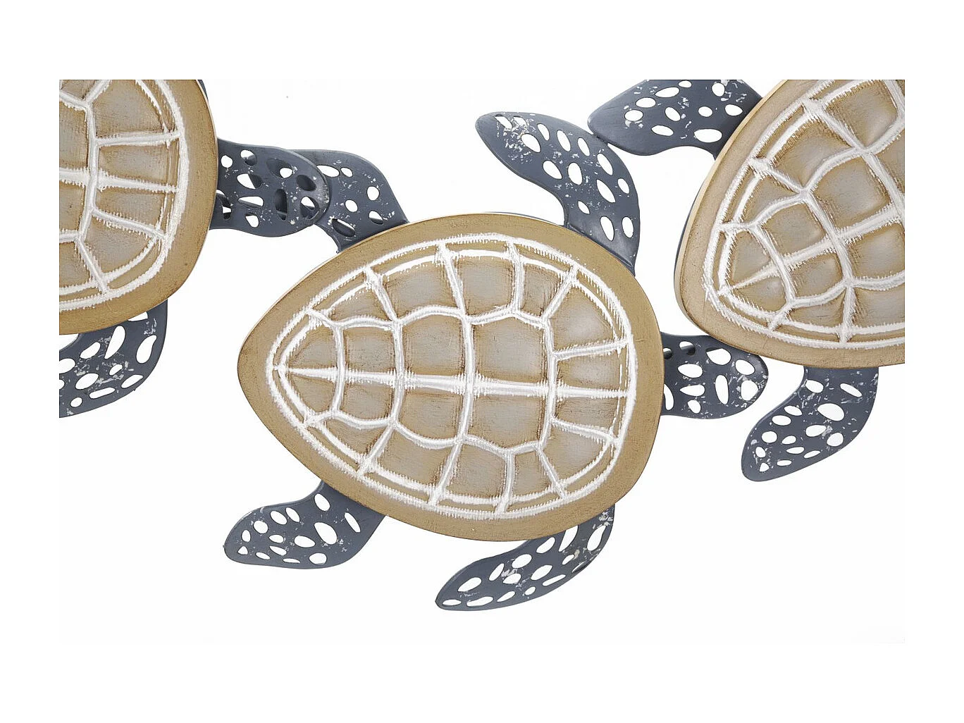 Décoration en Métal et Bois Tortues 1, Multicouleur, 111,5x6,3x43 cm, Seven Design