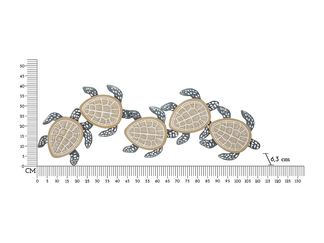 Décoration en Métal et Bois Tortues 1, Multicouleur, 111,5x6,3x43 cm, Seven Design