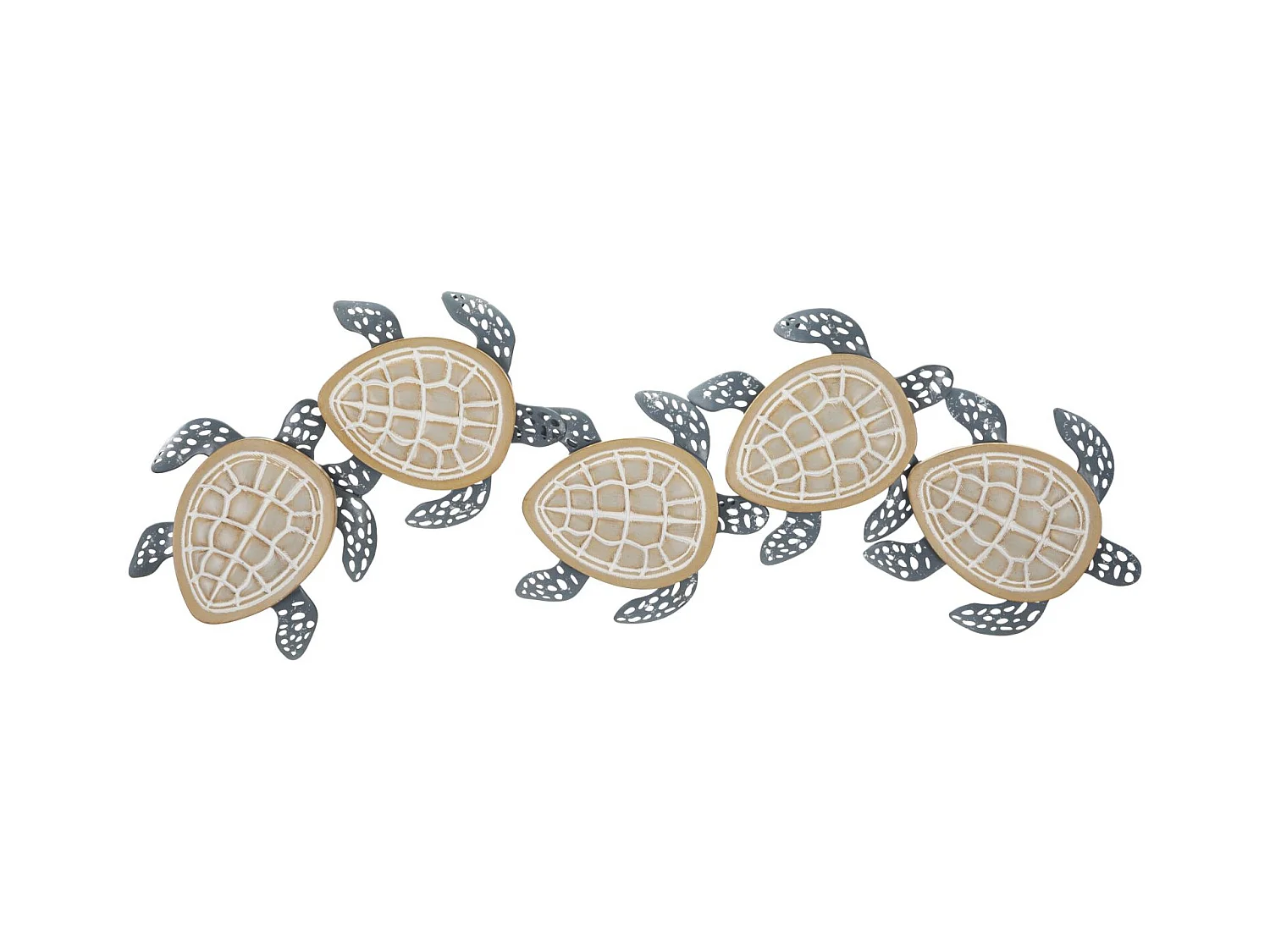 Décoration en Métal et Bois Tortues 1, Multicouleur, 111,5x6,3x43 cm, Epikasa