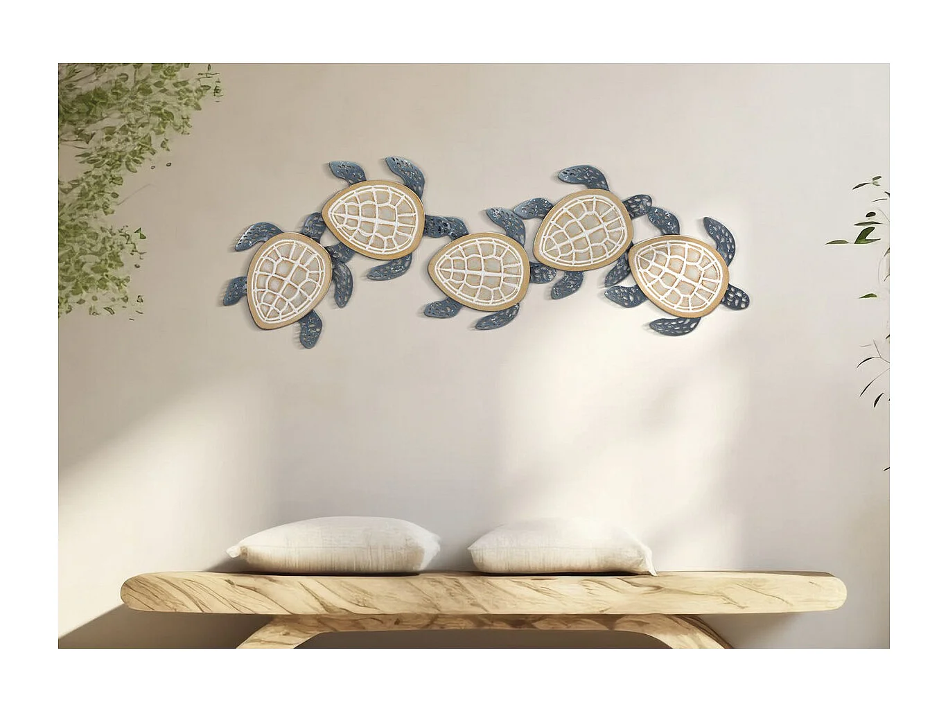 Décoration en Métal et Bois Tortues 1, Multicouleur, 111,5x6,3x43 cm, Seven Design